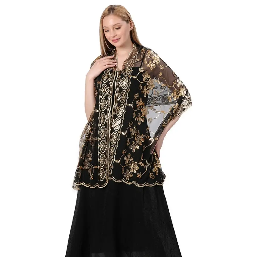 

Practice Sheer Embroidery Sequins Shawls Hollow Out Multicolor Belly Dancing Scarf Dance Accessories Tulle Tassel Wrap for Girl