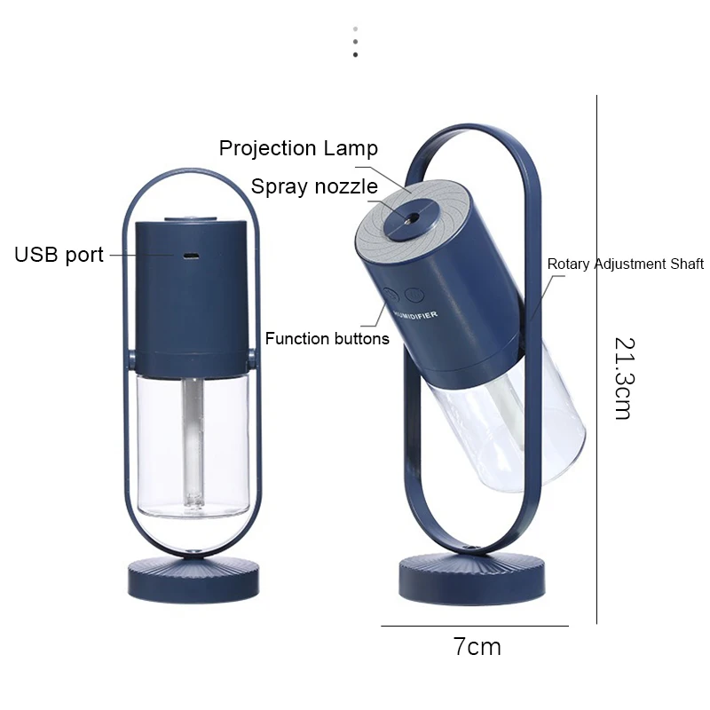 Portable Mini Tabletop Air Humidifier 200ml Oil Diffuser 500mah Led Color Projection Night Light Rechargeable Water Sprayer