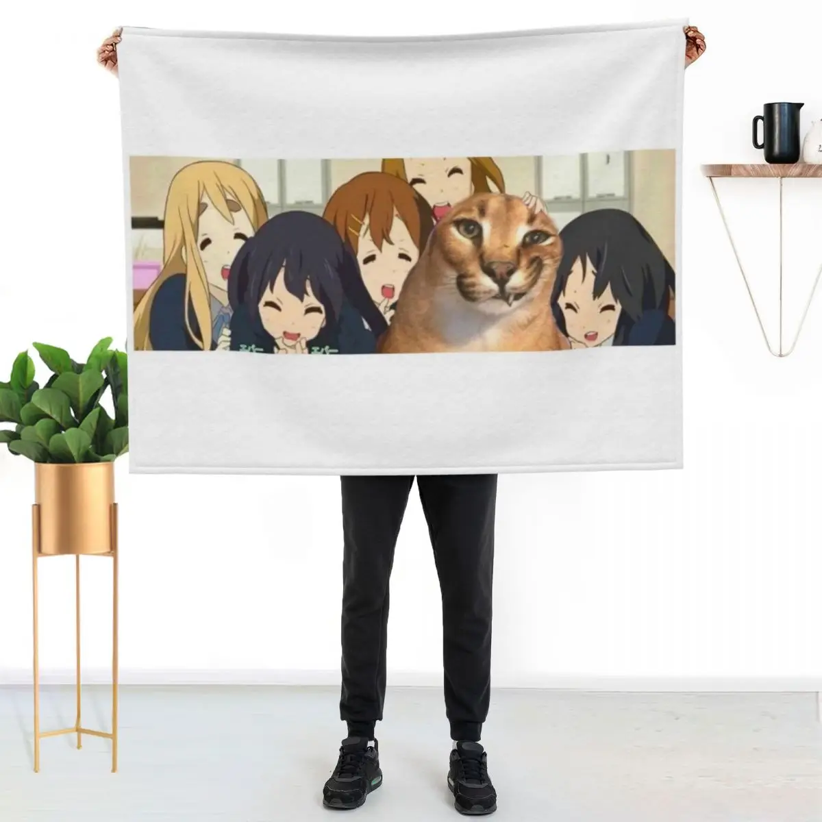 

big floppa and anime girls Throw Blanket Men's Soft Warm Throw Blanket for Couch