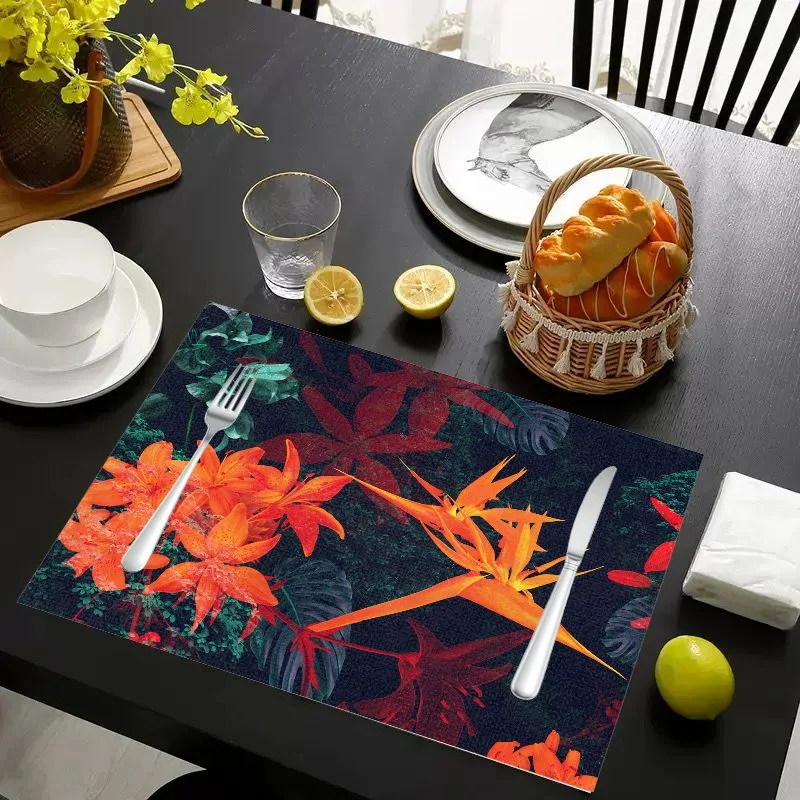 VIKAMA Placemat Black White Floral Print, Waterproof Oil-Proof Heat-Resistant Dining Table Mat for Home