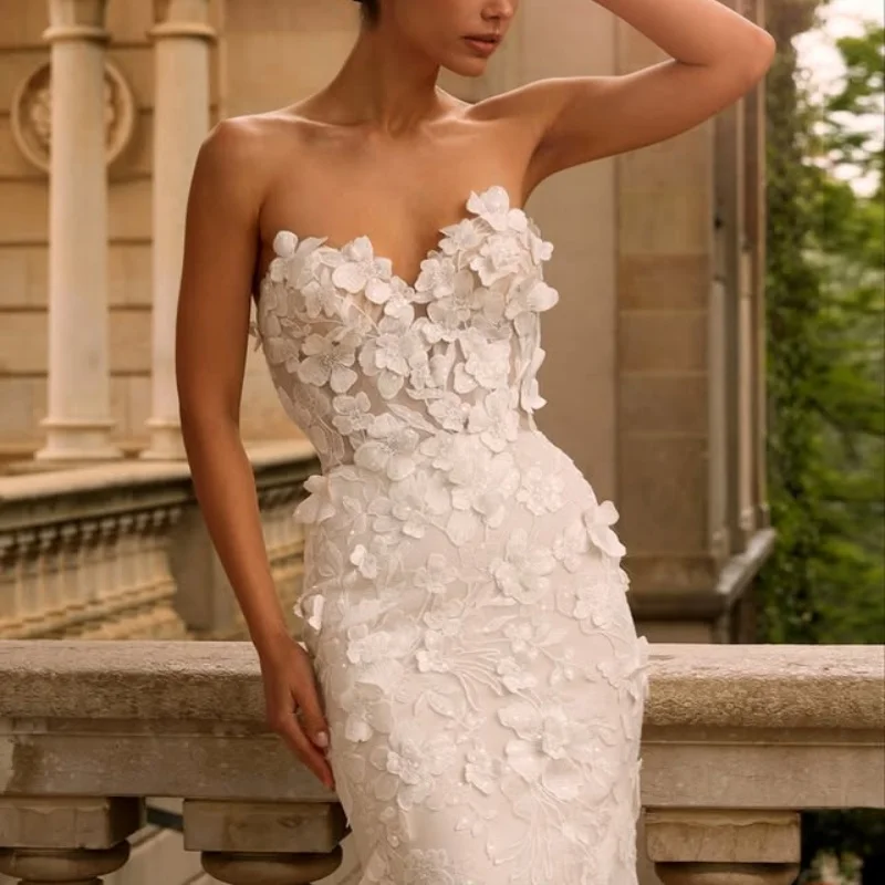 الدانتيل الأبيض العاجي يزين الدانتيل فساتين الزفاف من خارج الكتف ذيل السمكة ملصق قطار للانفصال زي العرائس صنع حسب الطلب #1