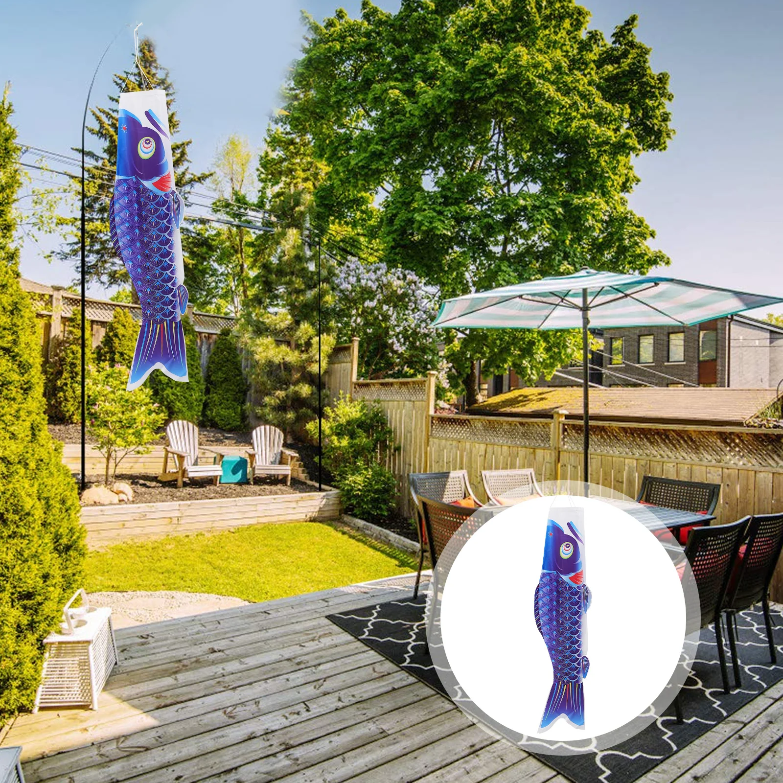 

Japanese Style Carp Flag Blue 1M Weather Resistant Satin Banner for Garden Festival Decoration Party Backdrop Window Wall