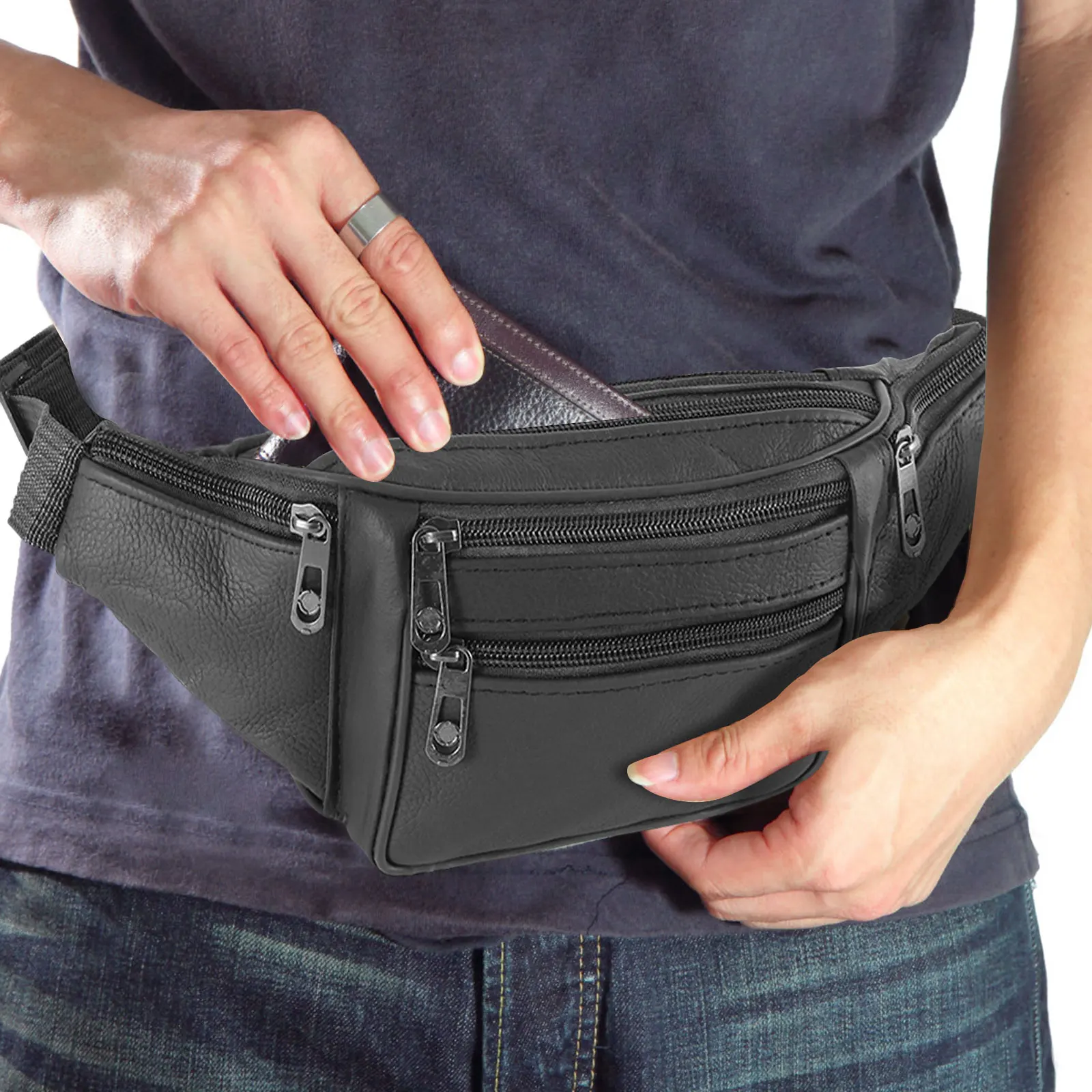 Fanny Packs Fashion Waist Pack Belt Bag with 7 Zipper Pockets Adjustable Casual Hip Bum Bag for Travel Shopping Hiking Cycling