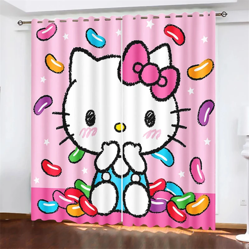 Hello Kitty Blackout Curtains Bedroom Blackout Two-piece Room Decoration Suitable for Children Cute Pattern Opaque Decoration