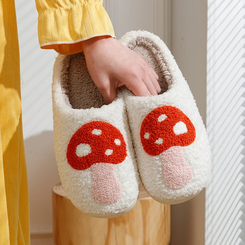 Cute Mushroom Women Fashion Slippers Winter Home Warm Bedroom Non-slip Comfort Exquisite Flat Cotton Shoes Girls Gift Student