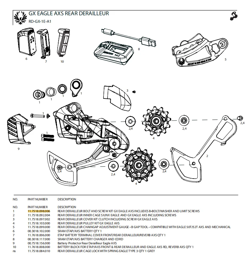 SRAM 11.7518.098.006 RD BOLT & SCREW KIT GX EAGLE AXS 2022 WK46