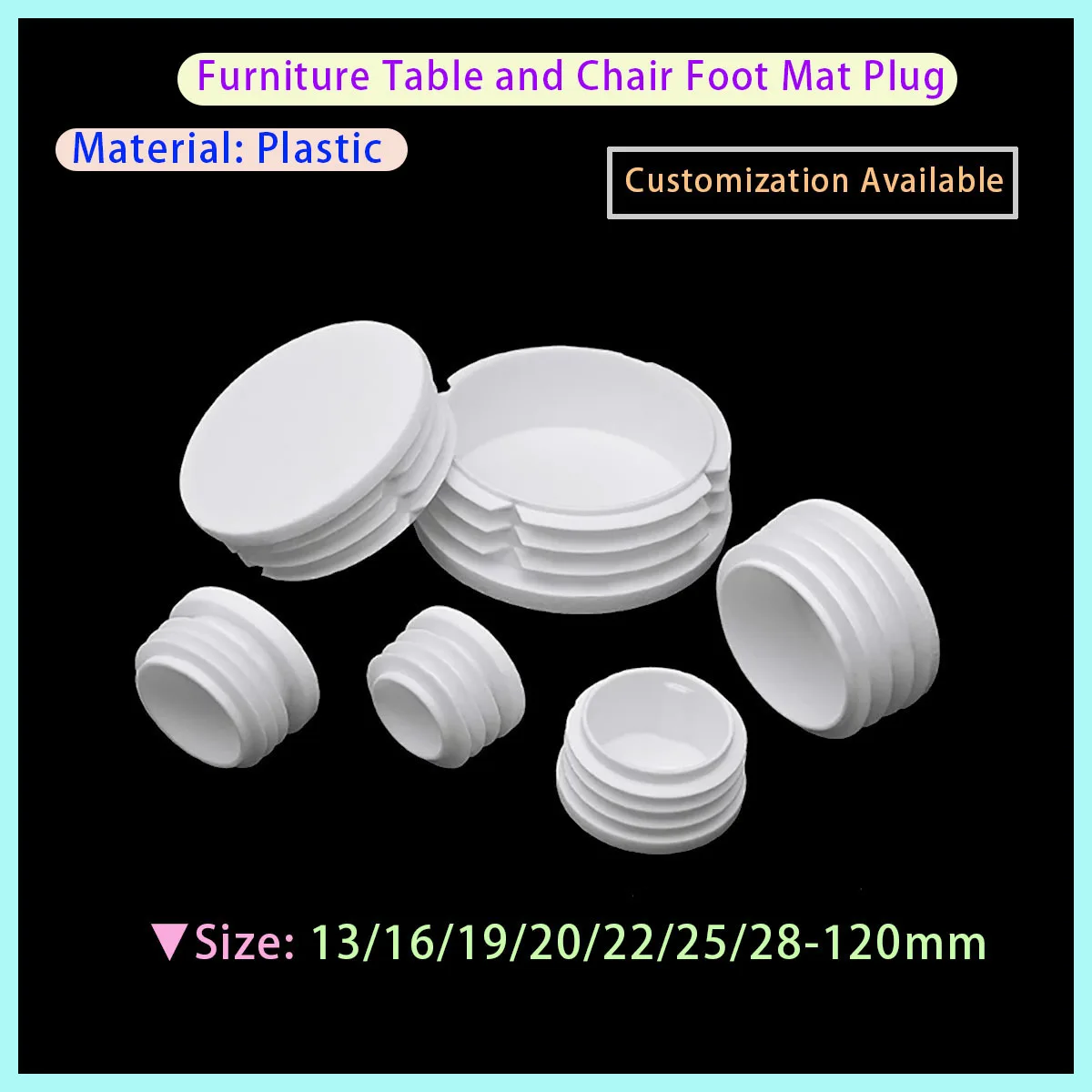 Diameter 16mm-100mm White Circular Plastic Punching End Cover Tube Anti Slip Chair Foot Plug Gasket Sealing Cover