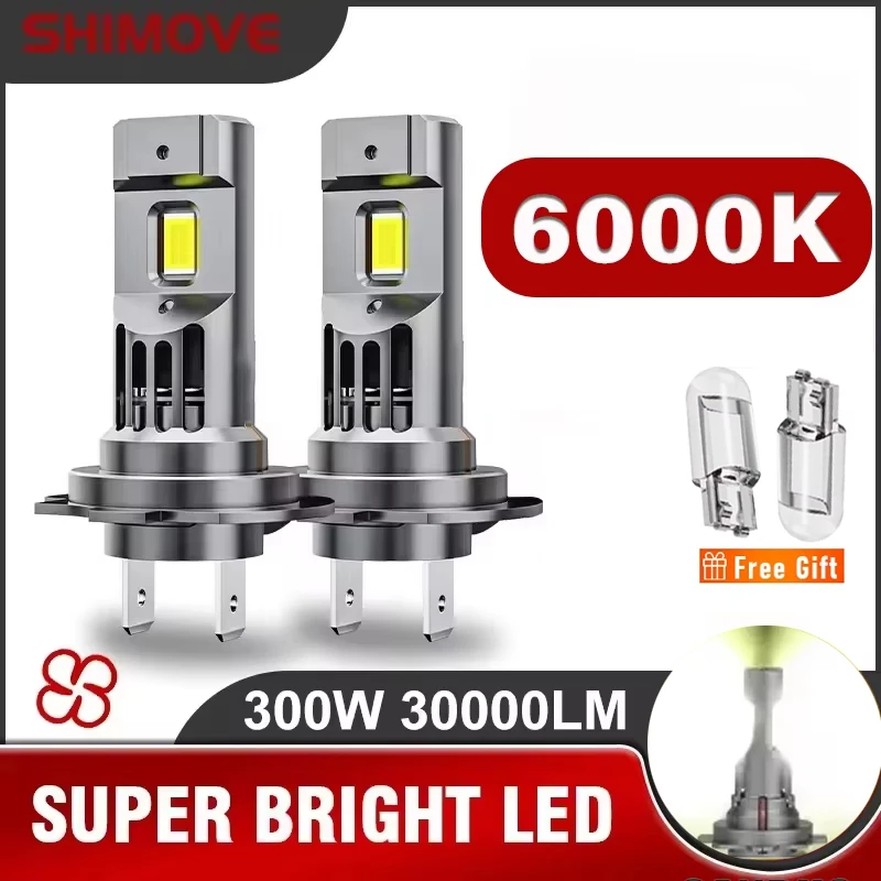 300W H7 LED Headlamp ice Bulb Mini 1:1 CANBUS Light 30000LM 3580 CSP Wireless Plug and play Car LED with Fan cooling 6000K 2PCS