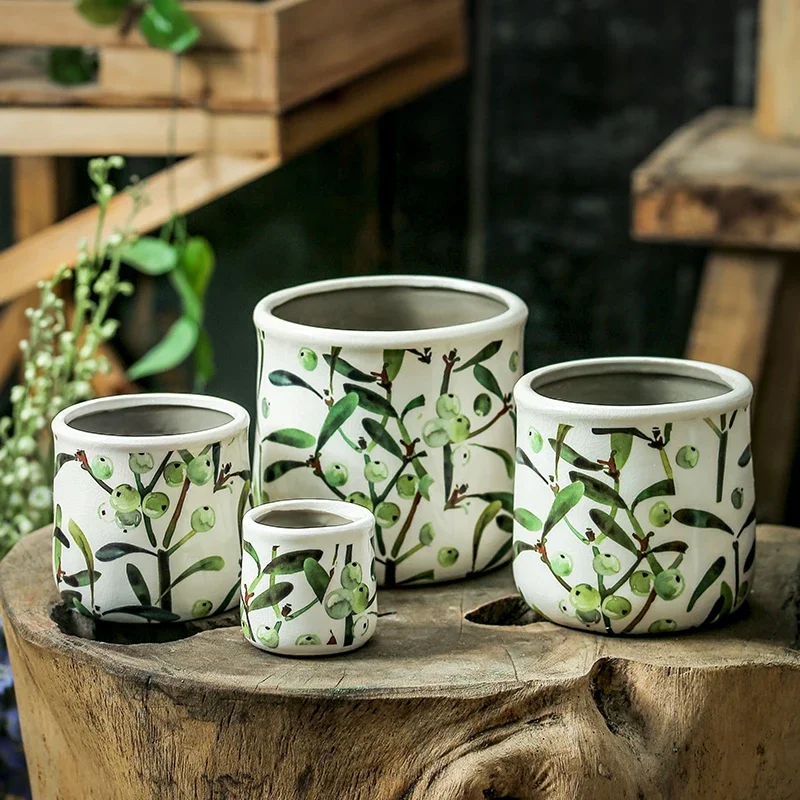 Grape Flower Pots Household Ceramics Indoor and Outdoor Courtyards Pastoral style Perforated Non Green Plants Suc