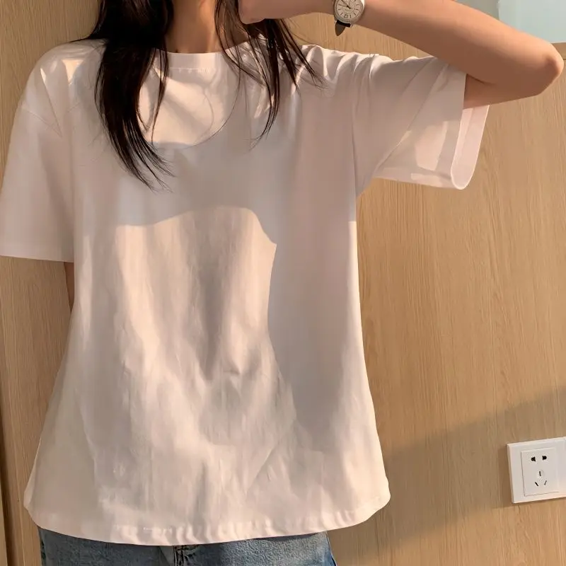 

Pure Cotton Short Sleeved T-shirt for Women Loose and Versatile Inner Layer Base Shirt Student Top with Half Sleeves Summer New