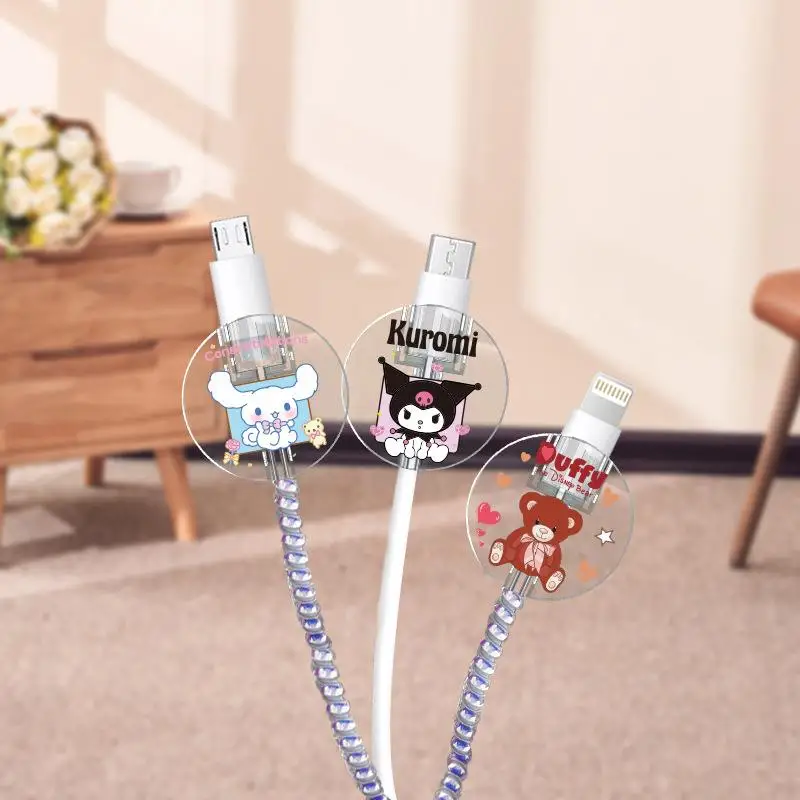 Universal Anime Data Cable Sleeve Kawaii Kuromi My Melody Snoopys Kt Diy Cellphone Charging Head Protection Holder Toys Gifts