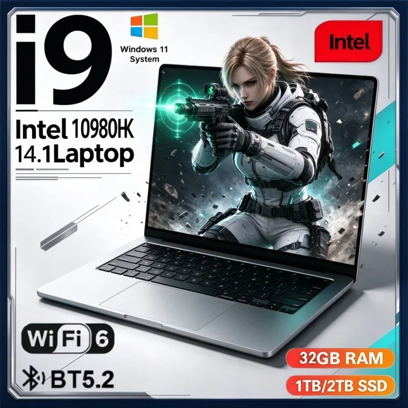 Lightweight 14.1 Inch Notebook PC Intel I9 10980HK Windows 11 32GB RAM 2TB SSD Portable Computer For Business & Gaming