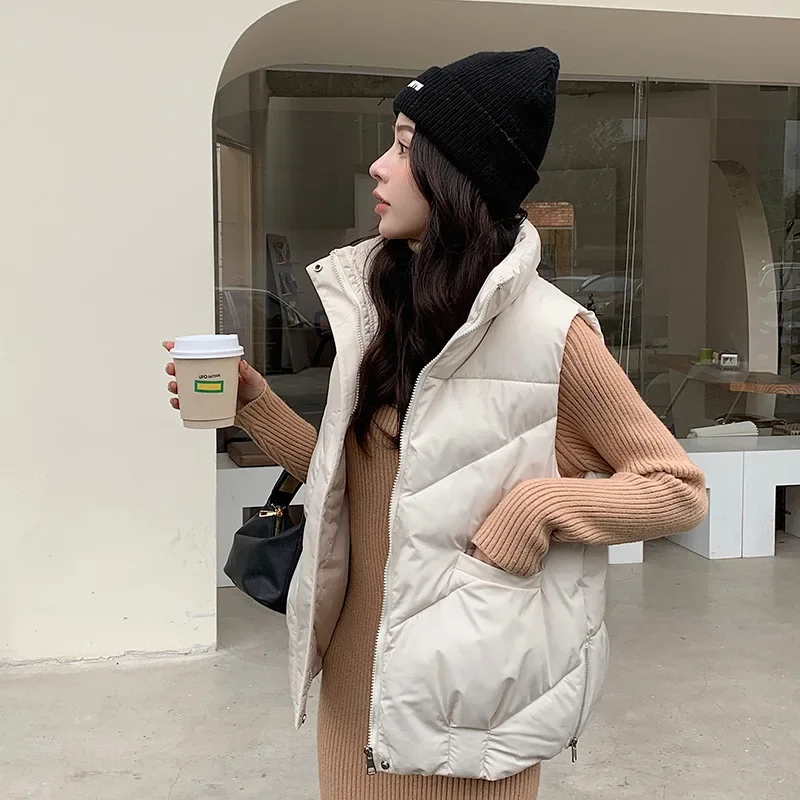 Down Cotton Vest Women Short Section Jacket Sleeveless Cardigan Warm Autumn Winter Loose Waistcoat Tops Horse Jacket Warm Coat