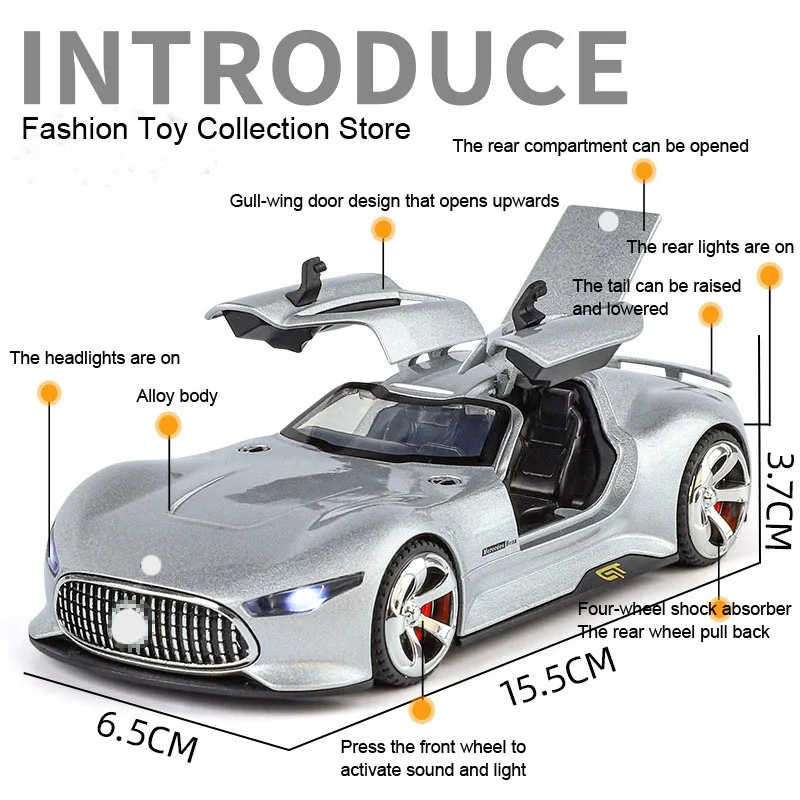 1: 32 Bens-AMG GT Alloy Car Model High Simulation Diecasts Toy With Sound and Light Pull Back Vehicles Decoration Toys For Kids