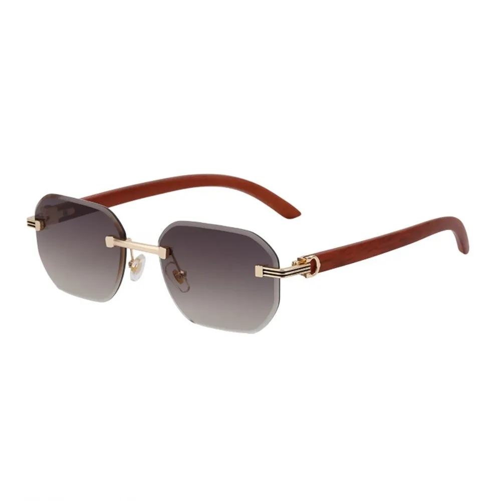 

Wood-grain Glasses Temple Edge Cutting Sun Glasses Vision Care Lightweight Frameless Sunglasses Vintage Fashion