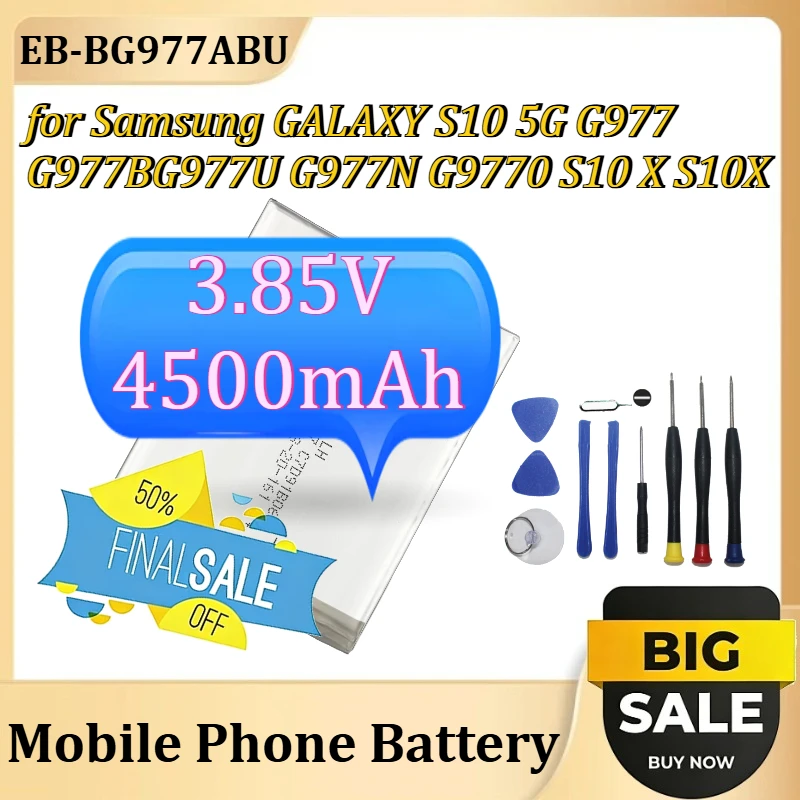 

Аккумулятор для мобильного телефона Samsung GALAXY S10 5G G977 G977BG977U G977N G9770 S10 X S10X + инструменты, 3.85V 4500mAh, модель EB-BG977ABU