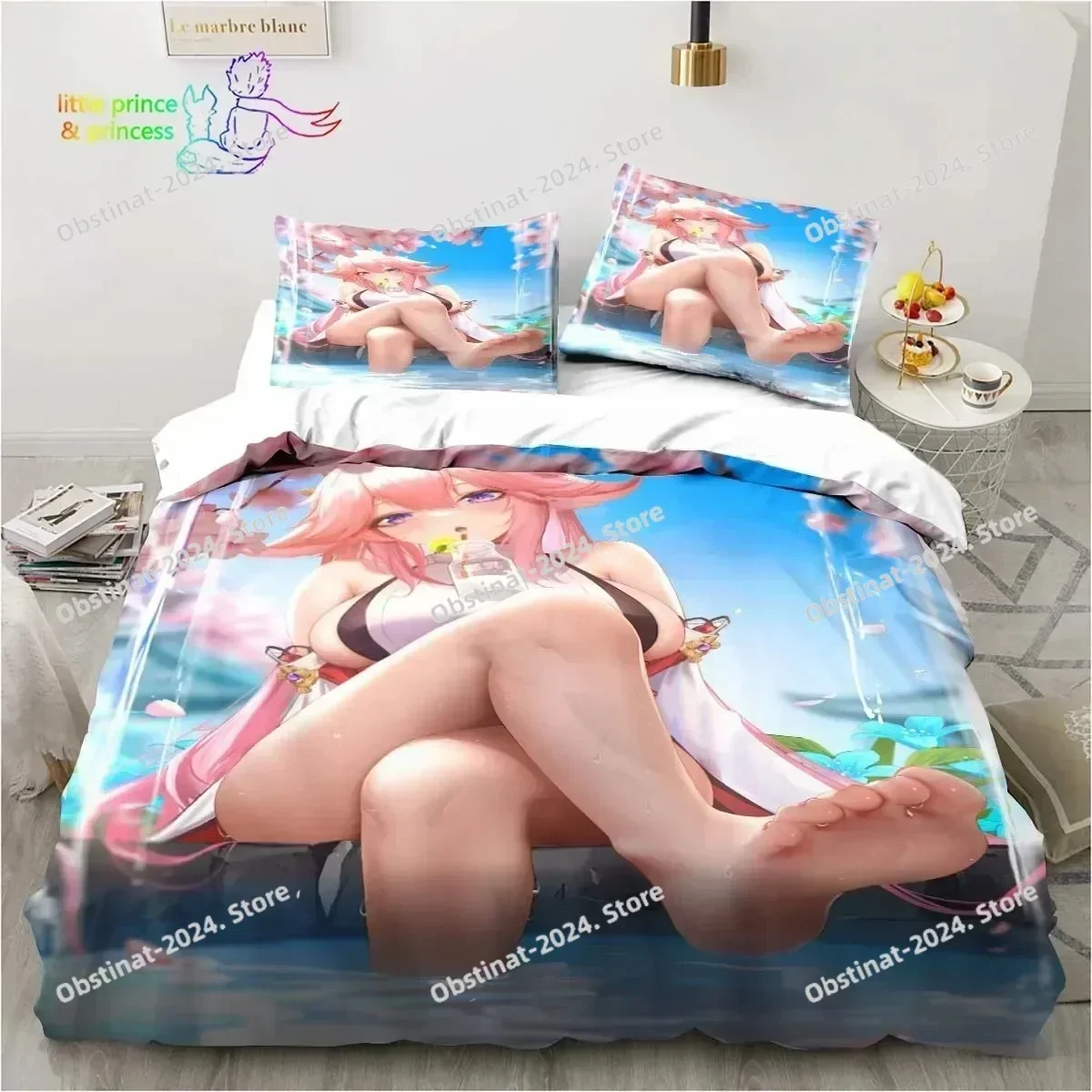 Genshin Impact  Anime Bedding Set Printed single Comforter Quilt Bed Cover Duvet Cover Pillow Case 3 Pieces Sets Kids Adult Size