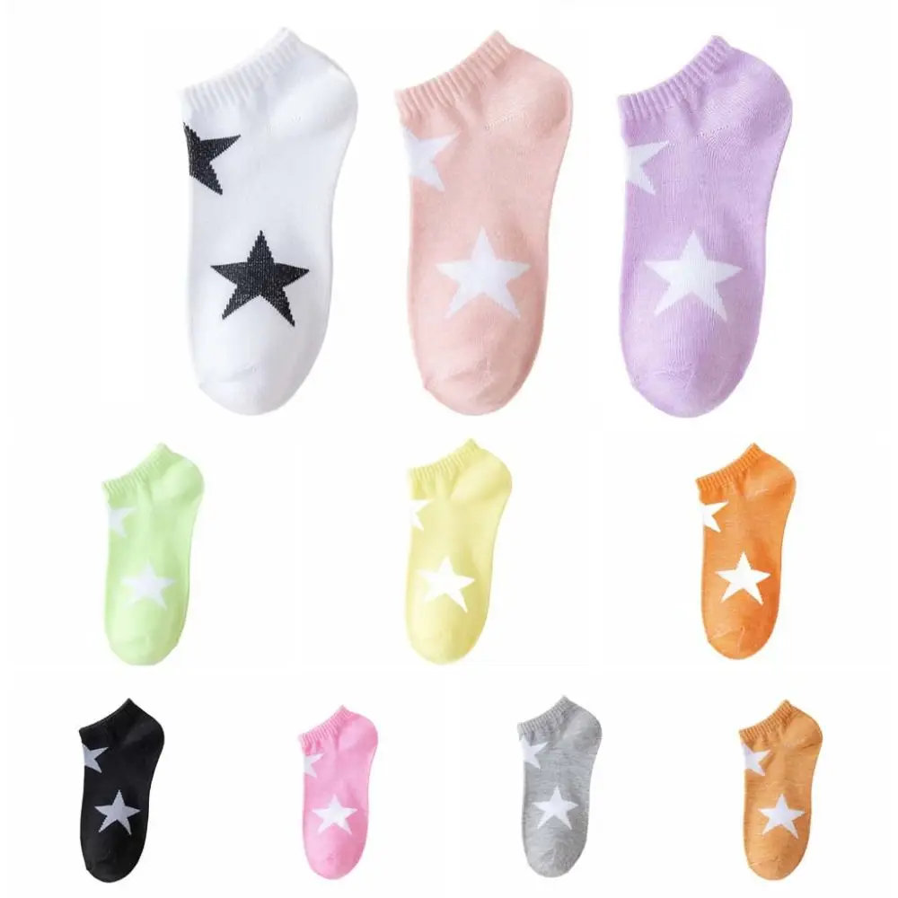 10Pairs Fashion Summer Y2K Star Short Socks Breathable Elastic Boat Socks Cotton Hosiery Ankle Tube Socks Girl