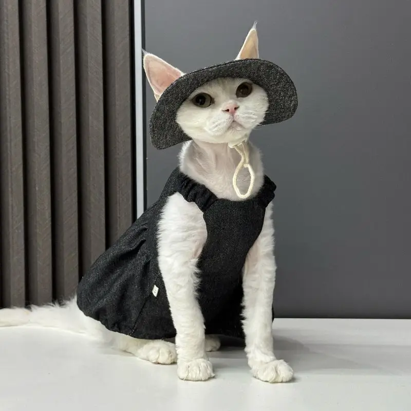 

Summer Pet Clothes Cat Dress for Cats Gotas Fashion Black Sphynx Dog Dress Skirt with Hat Kitten Mascotas Clothing Vetement Chat