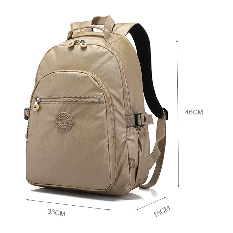 TEGAOTE Back Bag for Women 2024 Computer Bag Mochilas Femeninas Nylon Waterproof  Teenage Youth Backpacks Gold