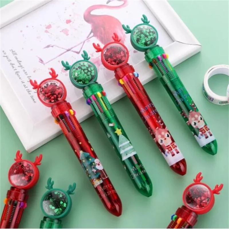 

24 pcs/lot Christmas Elk 10 Colors Ballpoint Pen Transparent Press Ball Pens School Office writing Supplies Stationery Gift