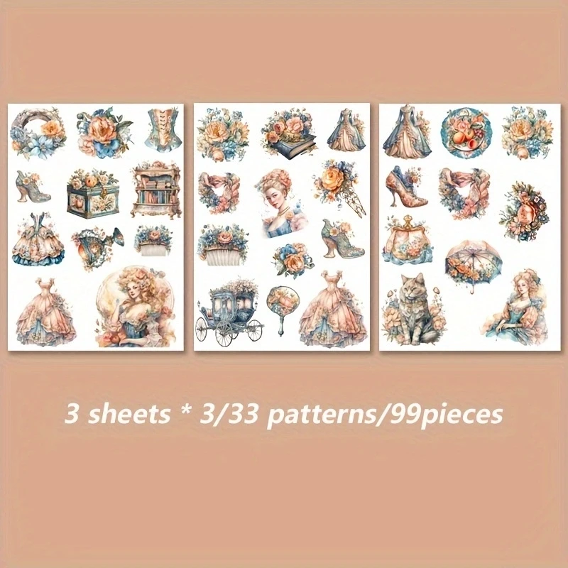 JAIIMAN 99 Stück selbstklebende Prinzessinnen-Aufkleber, perfekt für Heimwerkerarbeiten, Scrapbooking-Zubehör, Tagebuch-Zubehör, Wasserflasche – Detail 8