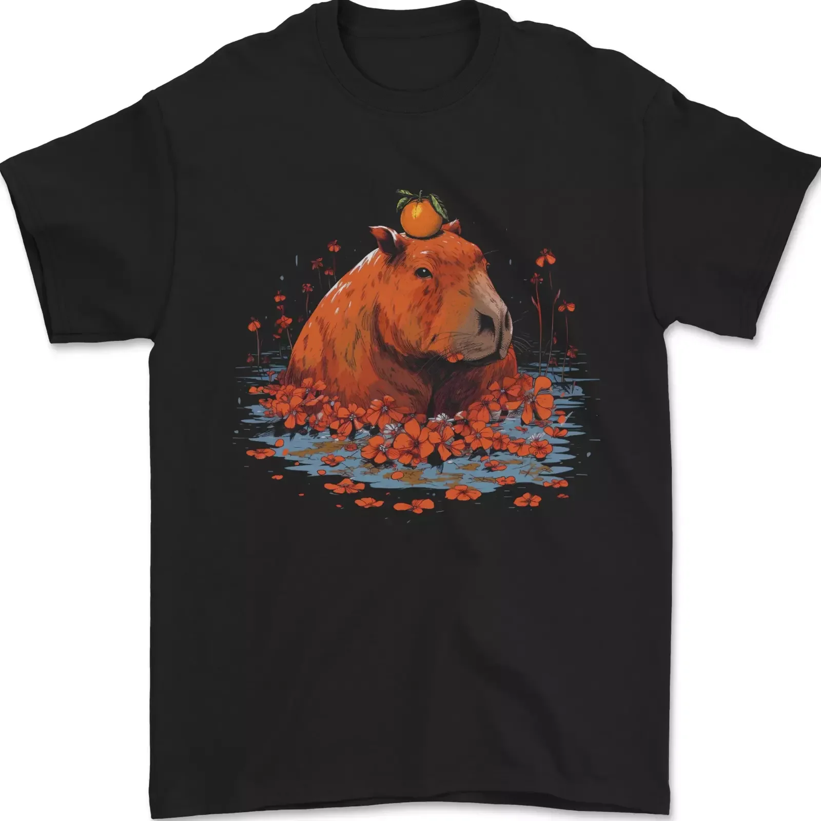 Orange Capybara Men's Unisex Cotton T-Shirt Size S-5XL