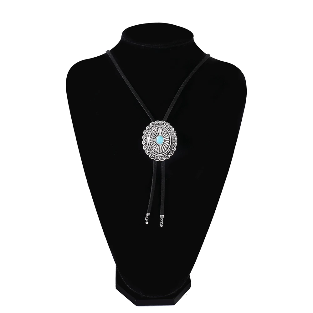 Vintage Concho Women Pendant Necklace Ethnic Sunflower Dangle Sweater Chain Necklace long Pu Leather Rope Necklace