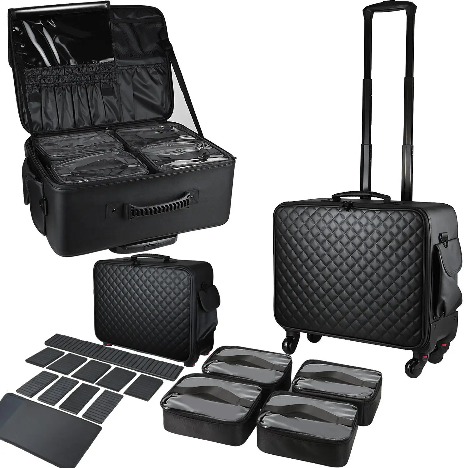 Large-Capacity Makeup Trolley Case Multi-Functional Oxford PU Satchel Rolling Tool Box for Beauty Nail Art Tattoo Fashion