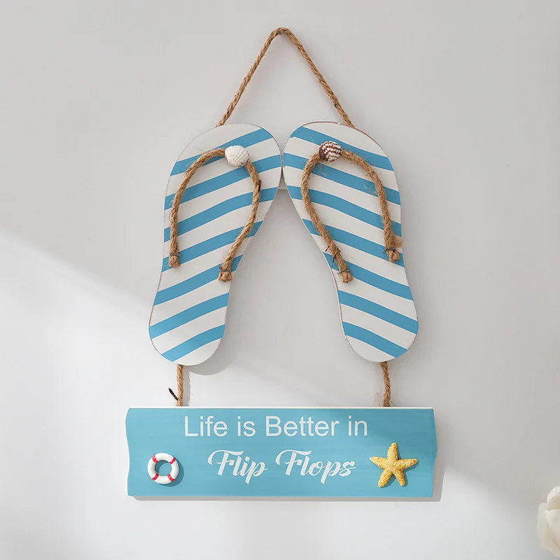 Lifebuoys-Wooden Hemp Rope Slippers, Hanging Tags, Letters, Fish Wall Hanging, Ocean Wind, Mediterranean Accessories, 1Pc