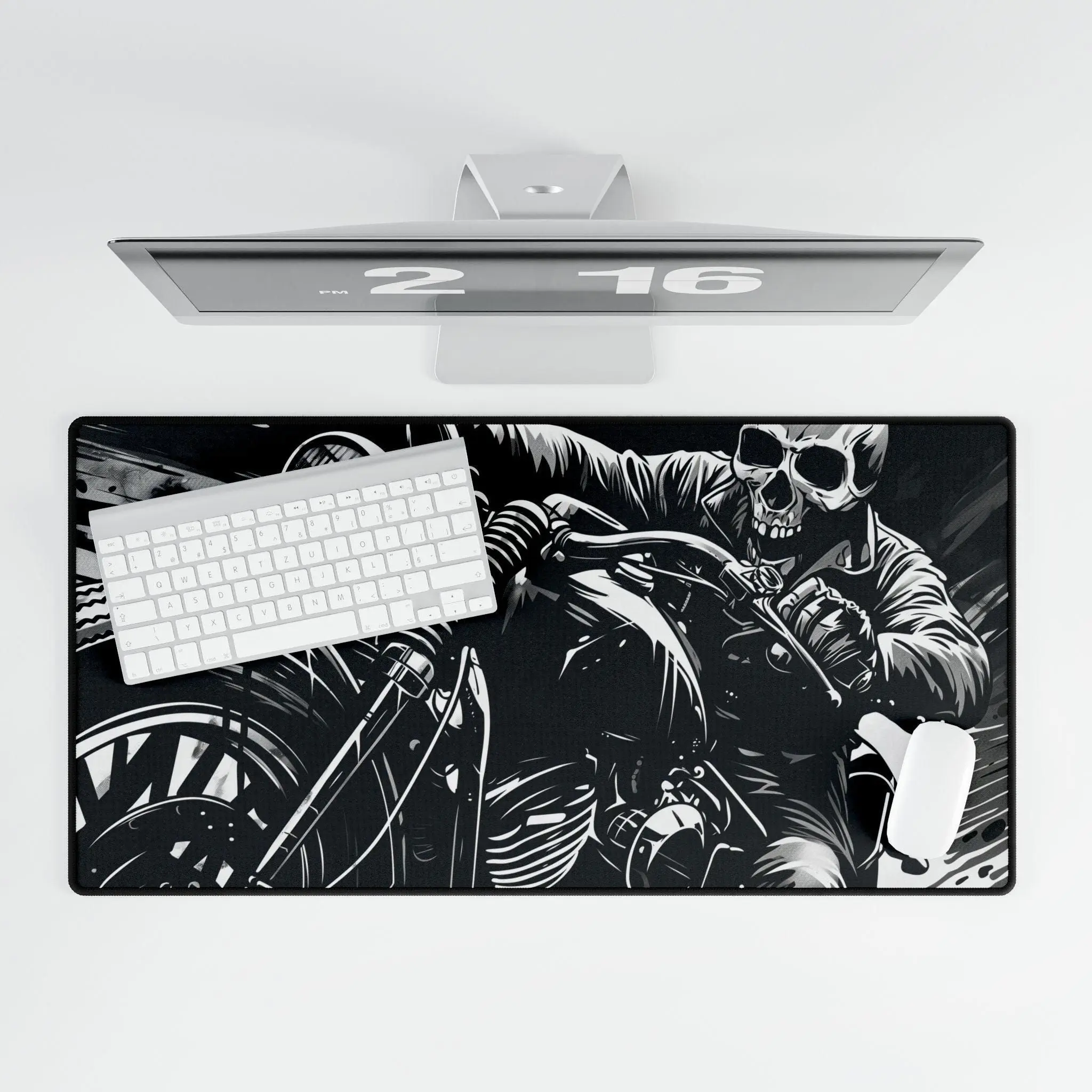 Skull Biker Mouse Pad, Gifts for Motorbike Deskmat Lovers, Bike Illustration Chopper, Birthday or Christmas Present XXL Mousepad