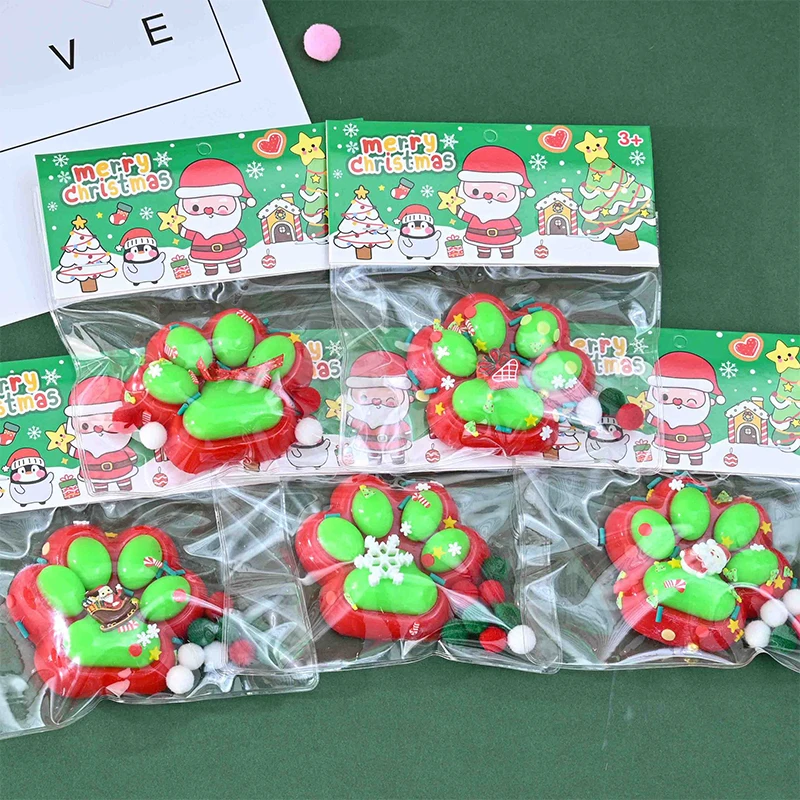 Red Green Christmas Series Soft Sticky Stress Relief Relax Toys Squeeze Christmas Cat Paw Toys Decompressing Cat Paw Toy Gift