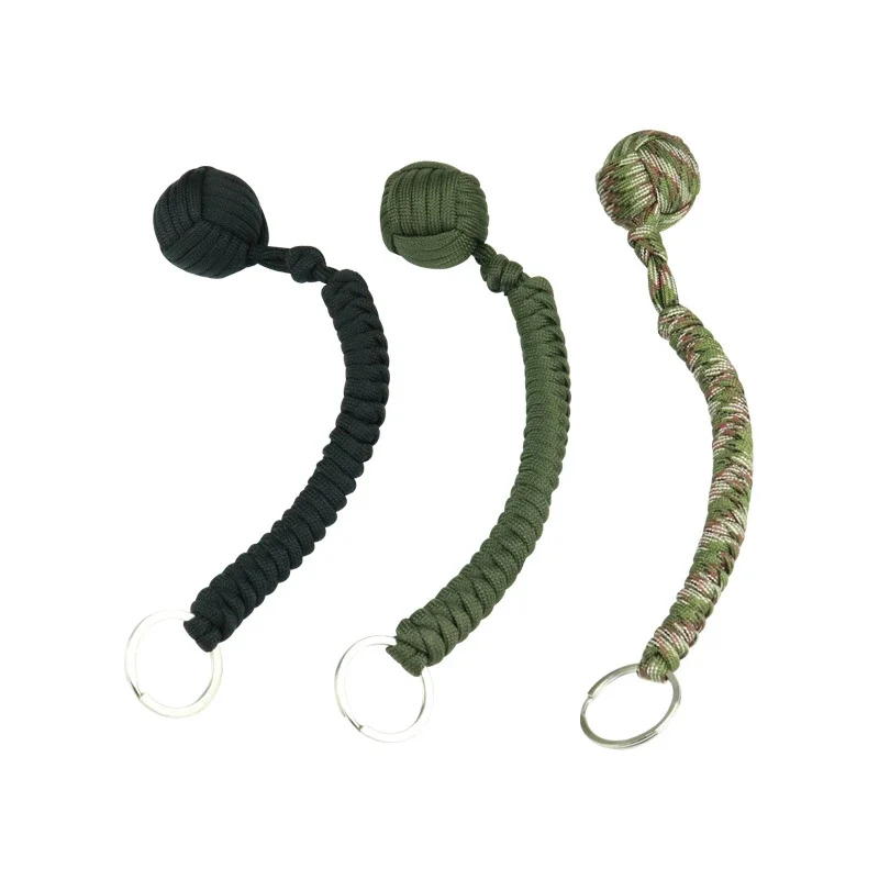 Outdoor Diamond Knot Woven Self-defense Ball Monkey Fist Round Key Chain Paracord Mountaineering Survival Self-defense