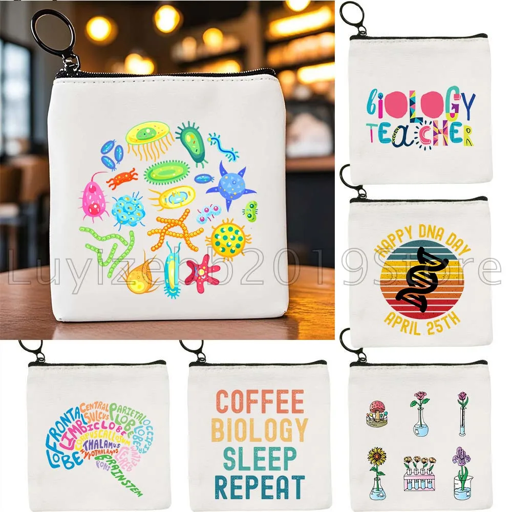 Grappige wetenschap biologie schoolleraar geschenken schattige DNA bioloog canvas portemonnee tas sleutel opslag kaart tassen cartoon portemonnee etui
