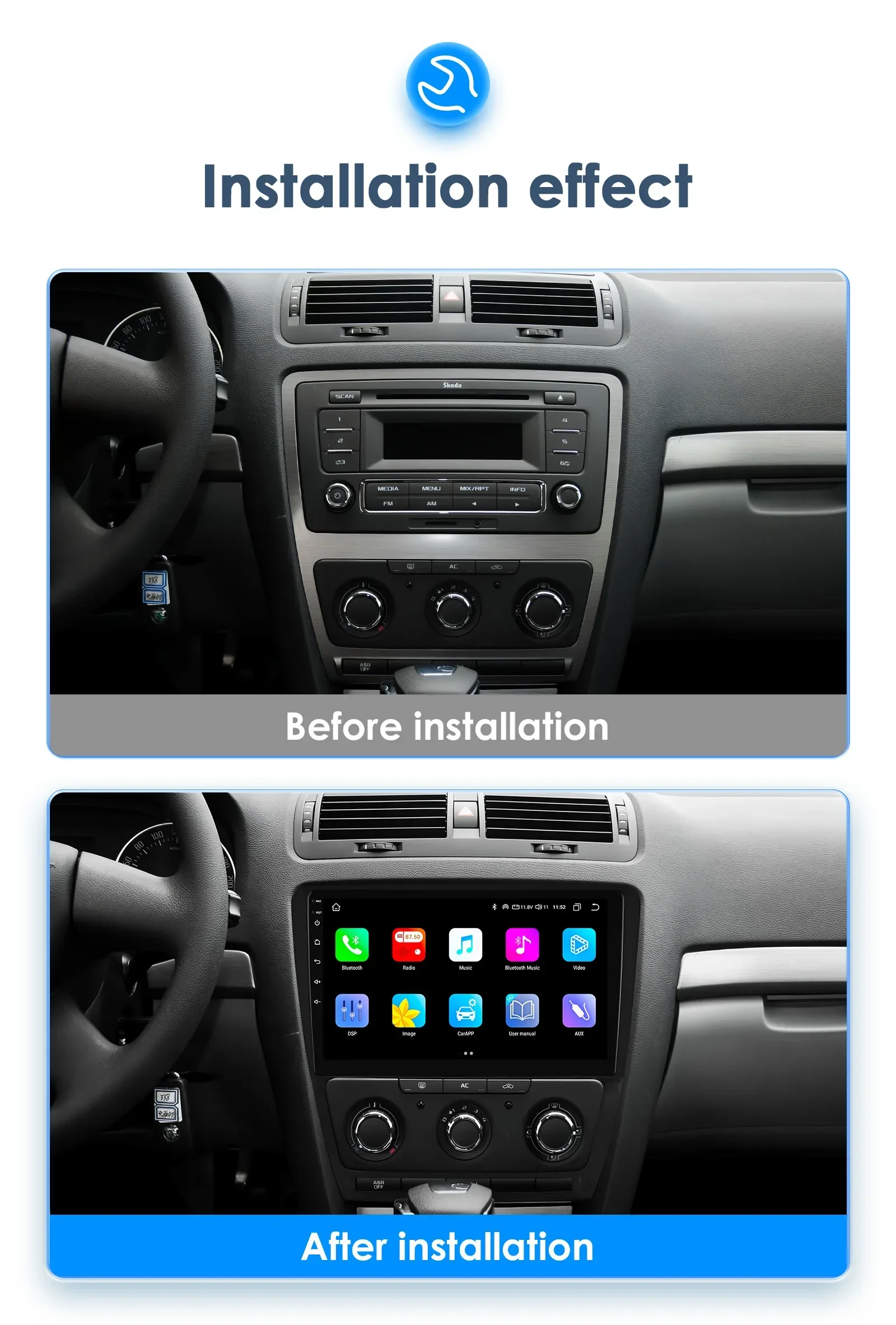 2 Din Android 12 Car Radio for SKODA Octavia 2 A5 2008-2013 Car Stereo Video Player Carplay Autoradio Audio GPS Navigation 7862