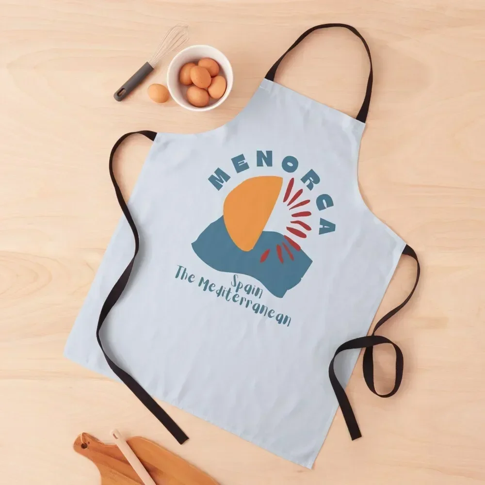 

Abstract Menorca Spain The Mediterranean - Blue Text - Vacation / Cruise Apron Utensils For Kitchen Trim Cloth Men gift Apron