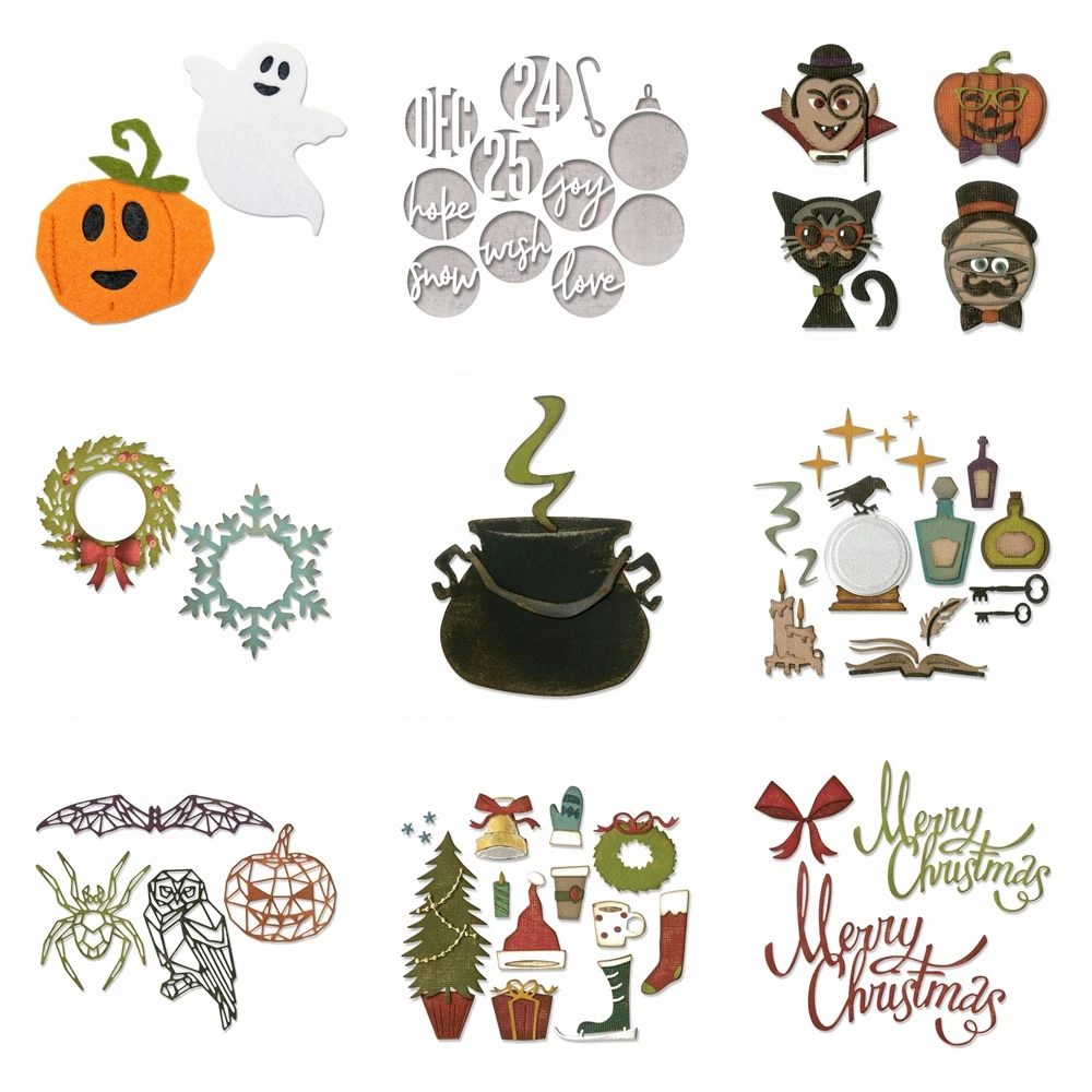 Geo Halloween Tiere Stanzformen Kranz & Schneeflocke Metall Stanzungen für DIY Scrapbooking Album Kartenherstellung Dekoration Papier Cra