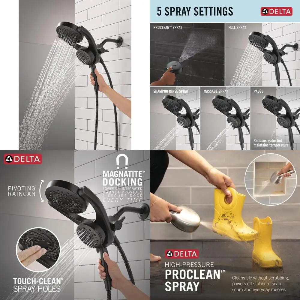 

Dual HydroRain Shower Head with ProClean, Matte Black High-Pressure Handheld, 1.75 GPM, Model 75419BL