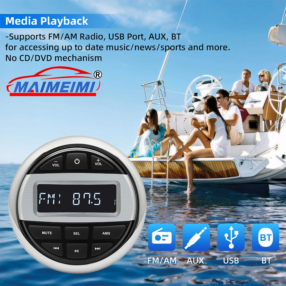 Boat Radio Media Player Marine Stereo MP3 Waterproof Bluetooth-compatible Audio Radio FM AM Receiver Fit for Harvesters