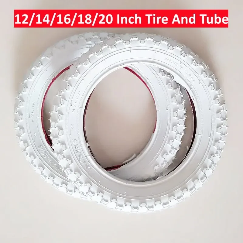 Neumáticos de bicicleta para niños de 12/14/16/18 pulgadas y tubo, neumáticos individuales blancos encantadores de 2.125 de ancho, piezas de bicicleta