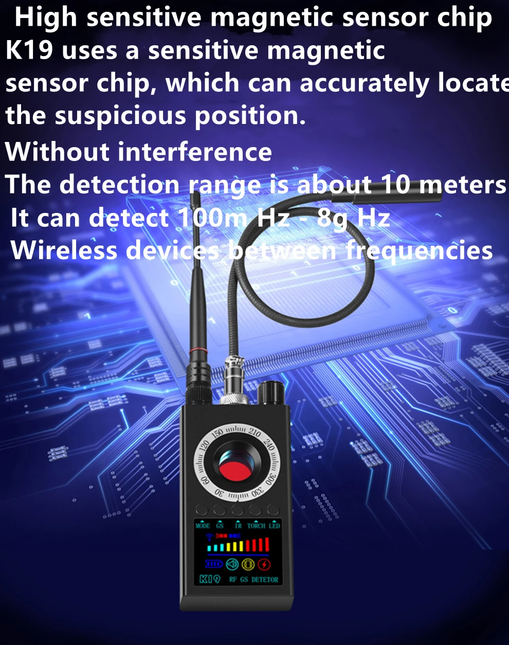 Detector antiespía multifunción K19, buscador de insectos de Audio GSM, rastreador RF de señal GPS, detección de dispositivo de lente inalámbrico, cámara buscador