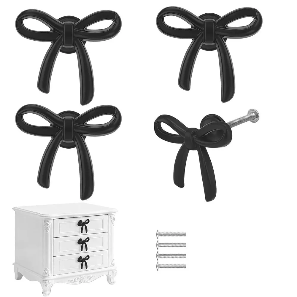 

4 шт. ручки-кнопки для ящиков в форме банта, из цинкового сплава, с винтами, декоративные ручки для шкафов, комодов и ящиков гардероба