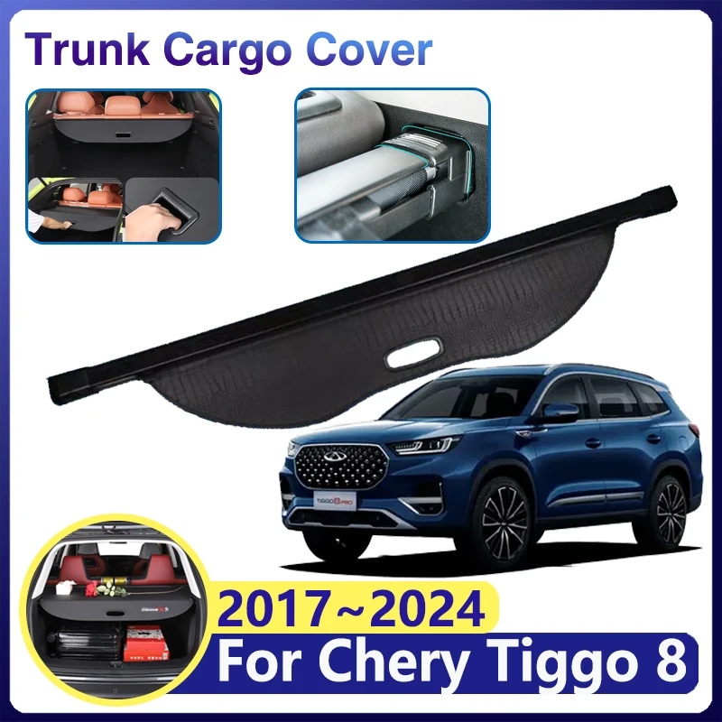 

for Chirey Chery Tiggo 8 Pro Plus 2017~2024 Car Trunk Curtain Cargo Covers Retractable Security Luggage Storage Tray Accessories