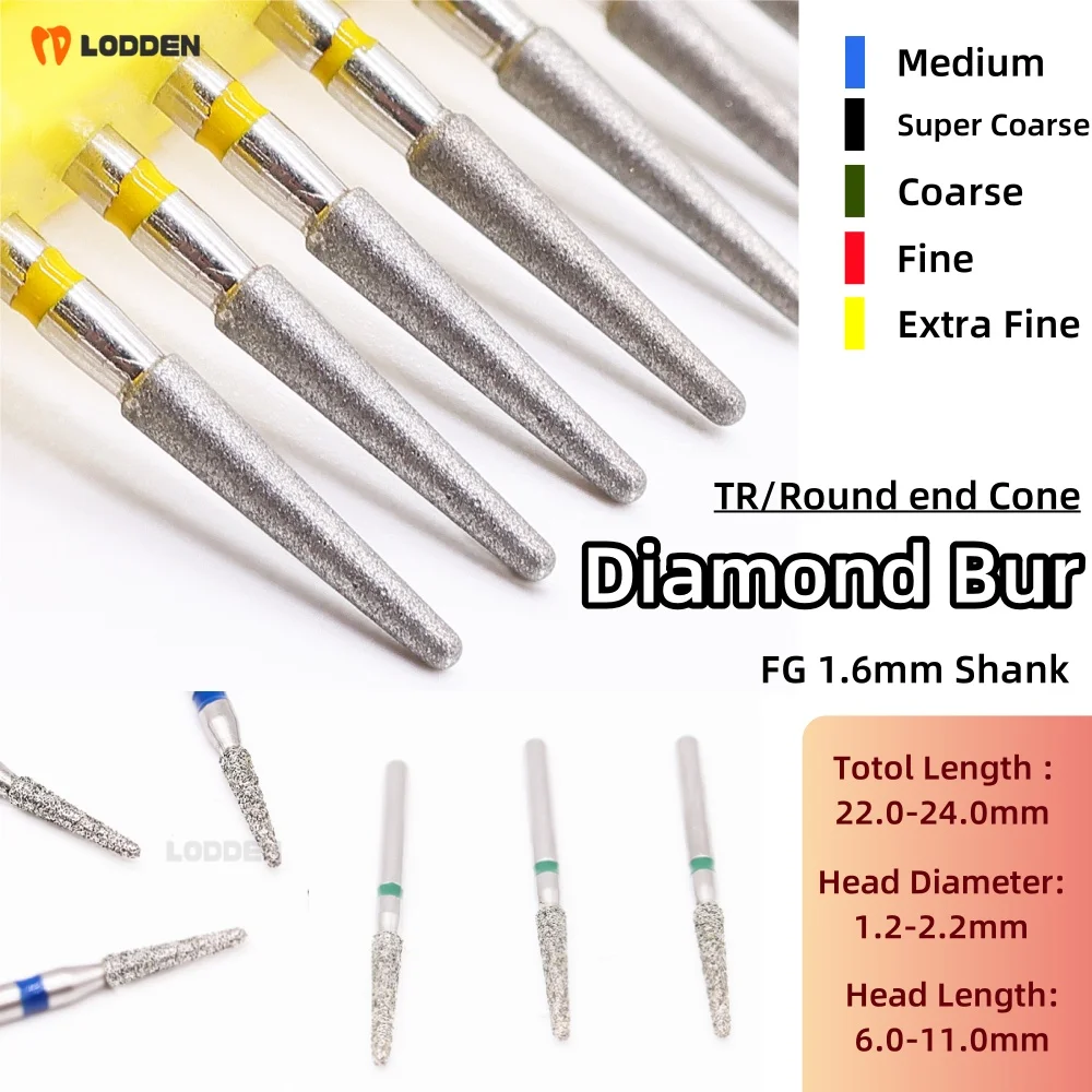 10pcs/set Dental Diamond Burs Blue Rings/Medium TR-series Dentistry Bur RoundEnd Cone Dental Tools for Grinding& Polishing Drill