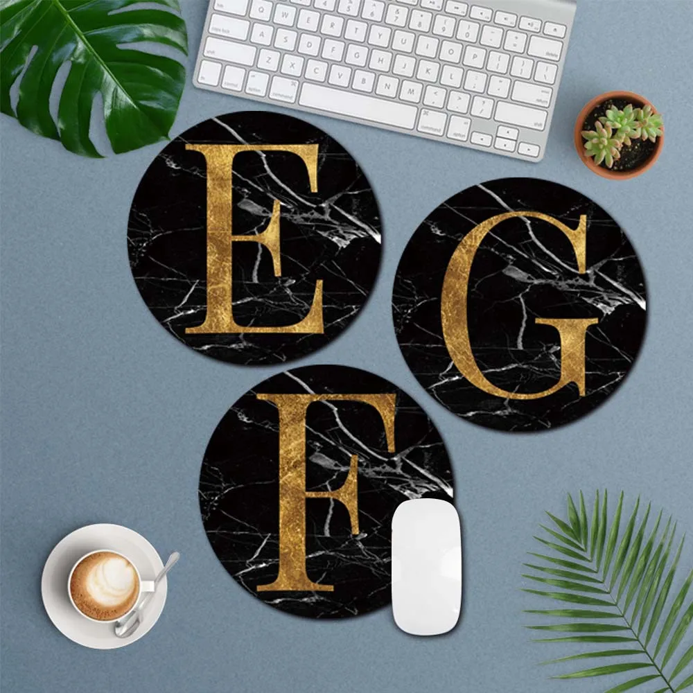 Universal Anti-Slip Mouse Pad PU Gaming Mice Mat New Desk Cushion Round Comfortable Office Desktop Blackmarble Letter Pattern