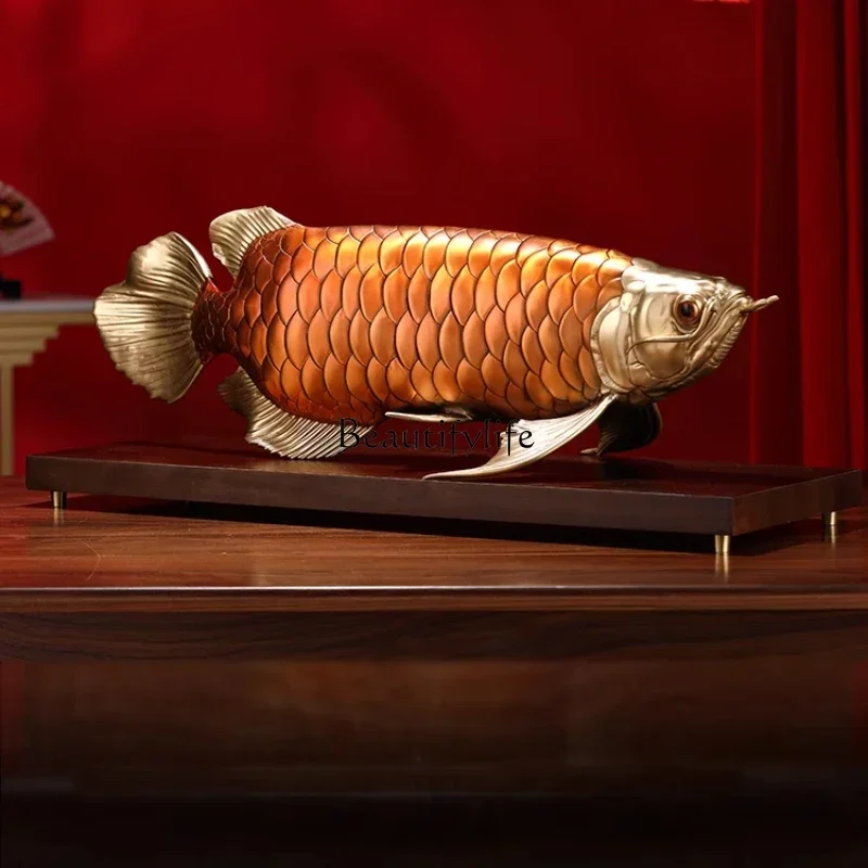 A  All-copper lucky arowana ornament, living room entrance, front desk decoration
