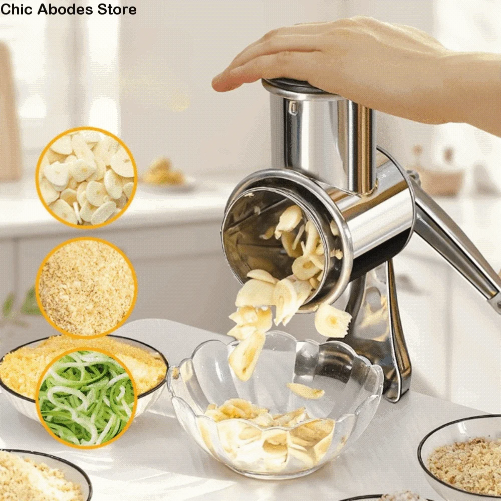 

Manual Rotary Hand Crank Nut Grinder Stainless Steel Sturdy Vegetable Slicer with 5 Blades Cheese Grater Prepare Meal