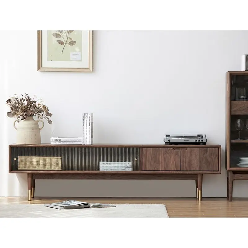 خزانة تلفزيون من الخشب الصلب من خشب الجوز الأسود في أمريكا الشمالية، وخزانة أرضية بسيطة وحديثة، وغرفة معيشة صغيرة في الشمال #3