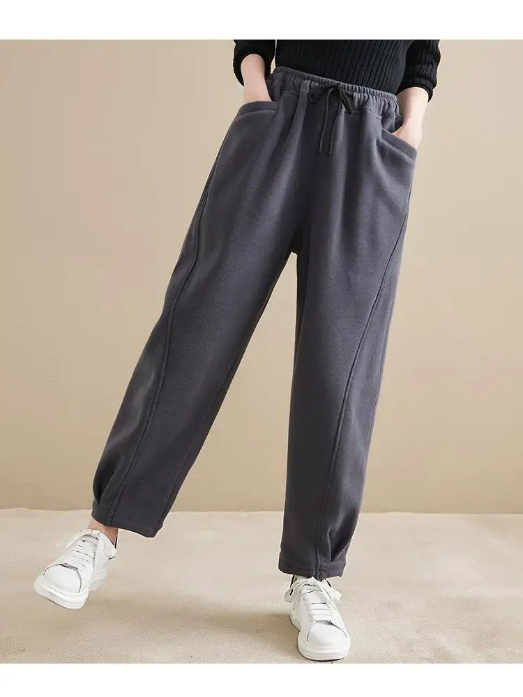 

Осень-зима 2021, новый стиль, плюшевые спортивные брюки для женщин, свободные повседневные утолщенные спортивные штаны, хлопковые универсальные брюки