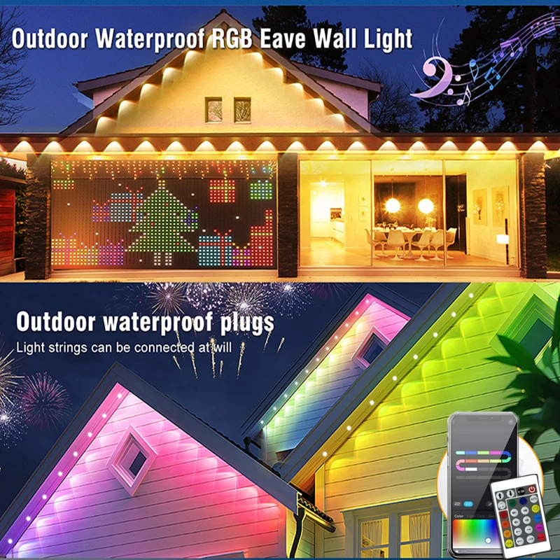 RGB Eaves Lights Permanent Outdoor Lighting Lights Bluetooth Remote Control Music Sync Timer Waterproof Party Home Holiday Decor